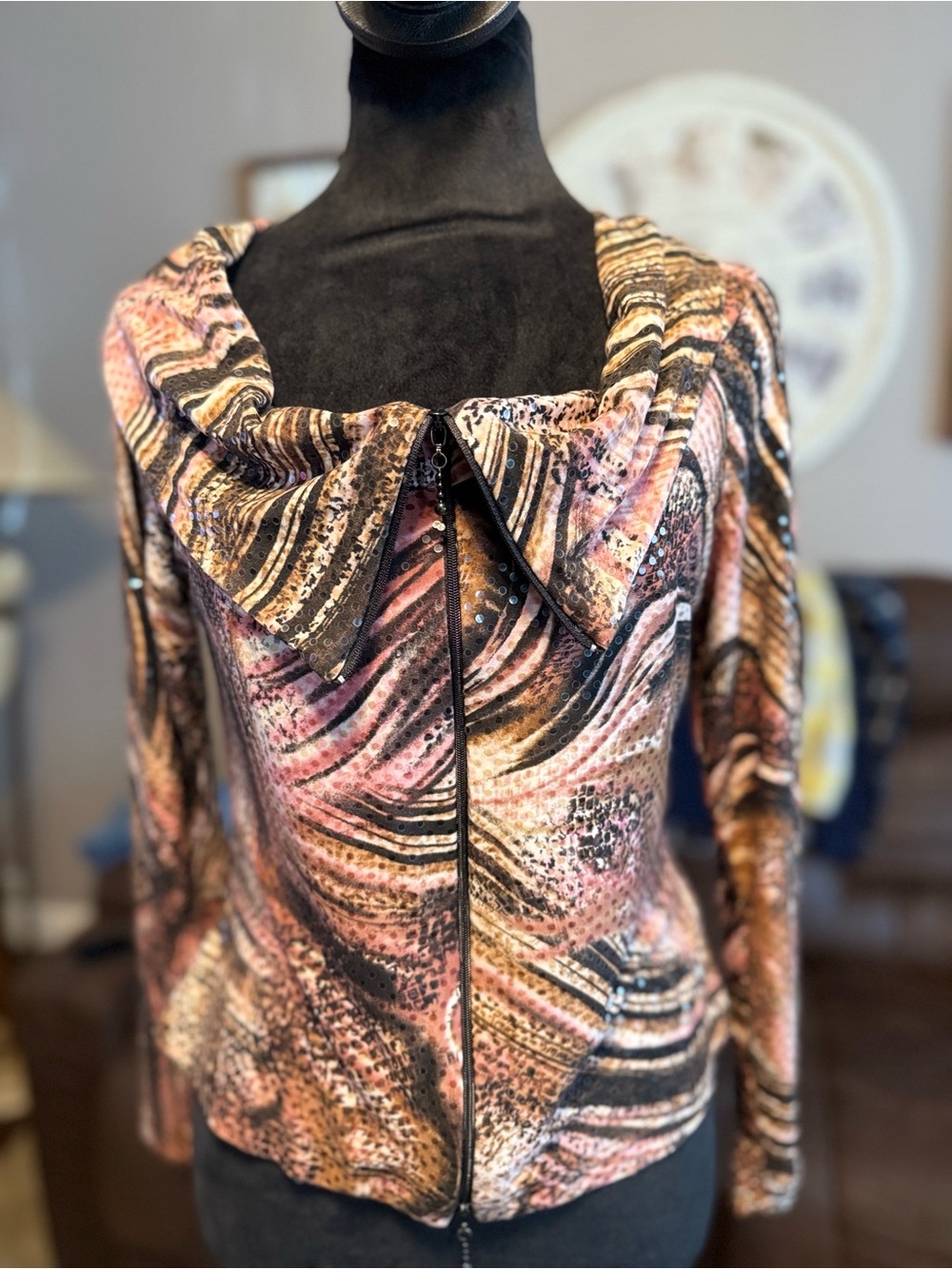 Vintage Joseph Ribkoff Size 6 Sequin Animal Print Zip Jacket